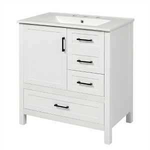 Tramull Bathroom Vanity with Sink, Soft Close Door & Drawers, Removable Tray, Solid Wood Frame - 1 of 4