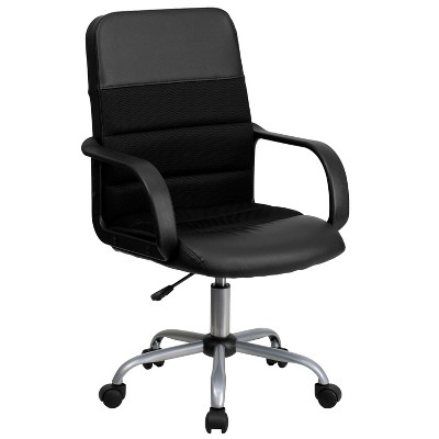 Emma and Oliver Mid-Back Black LeatherSoft and Mesh Swivel Task Office Chair with Arms