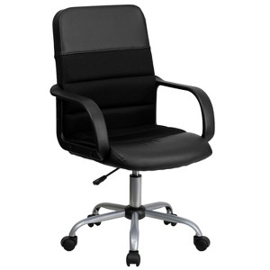 Emma and Oliver Mid-Back Black LeatherSoft and Mesh Swivel Task Office Chair with Arms - 1 of 4