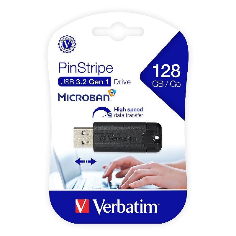 Verbatim PinStripe 128GB USB 3.0 Flash Drive 49319, 1 of 9
