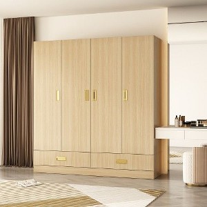 FUFU&GAGA Beige 4-door armoire with original wood color finish 2 bottom drawer cabinets - 1 of 4