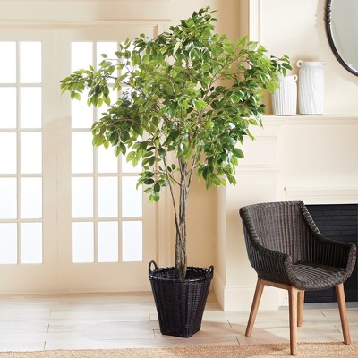 Alvero Black Rattan Storage Baskets, Set of 2