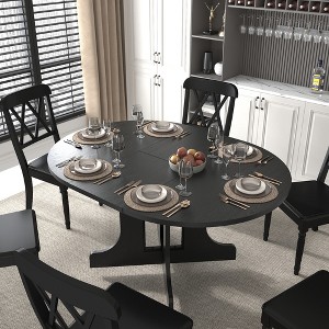 ORRD Dining Table  for Farmhouse Kitchen, Expandable Oval Table with Removable Leaf and Black X-Shaped Trestle Base - 1 of 4