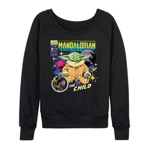 Women's - Star Wars - The Mandalorian Grogu Comic Cover Lightweight French Terry Wide Neck Long Sleeve Graphic Shirt - 1 of 4
