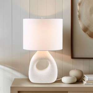 GDFStudio Sherry 22" Ceramic Table Lamp with Polyester Shade and LED Bulb - 1 of 4