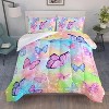 Boersma Bedding Comforter Set Rainbow Watercolor Butterfly Printed Pattern Quilt with 1 and 2 Pillowcases for Girls Bedroom All Season - 3 of 4