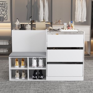 Famapy Shoe Cabinet White Multifunctional Composite 9 Drawer Storage Cabinet Comes with Seat and Cushions - 1 of 4