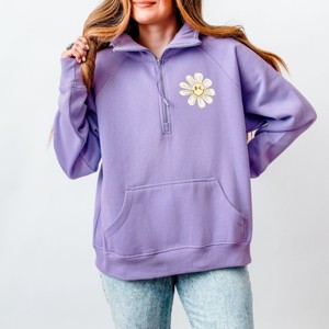 S.W.Smiley Blooming Daisies - Women's Quarter Zip Fleece Graphic Sweatshirt - 1 of 4