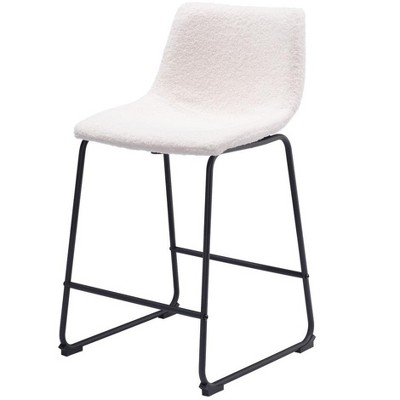 HomeRoots Set of Two 24" Ivory And Black Shearling And Steel Counter Height Bar Chairs