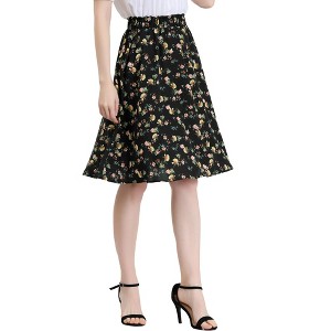 Allegra K Women's Floral Elastic Waist Knee Length A-line Summer Skirt - 1 of 4