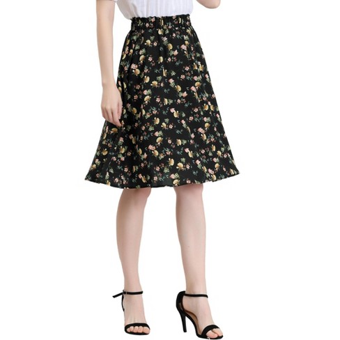 Allegra K Women's Floral Elastic Waist Knee Length A-line Summer Skirt - image 1 of 4