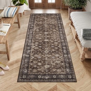 Washable Rug Boho Abstract Hallway Runners Vintage Distressed Floral Soft Low Pile Floor Carpet for Living Room - 1 of 4