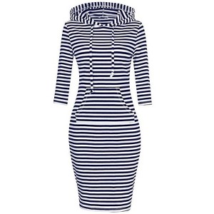 Coolmee Womens 3/4 Sleeve Hoodie Dress Casual Pocket Slim Pullover Knee Length Dress - 1 of 4