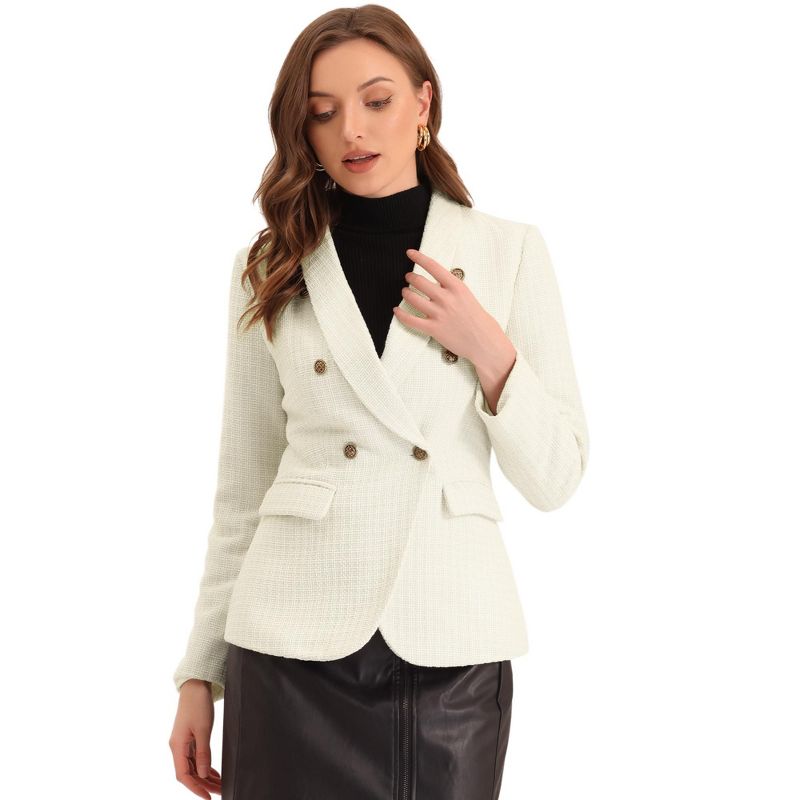 Allegra K Women's Elegant Plaid Lapel Collar Tweed Blazer, 1 of 7