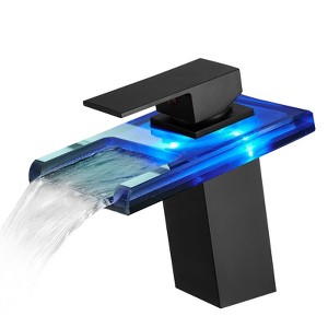 LED Waterfall Bathroom Faucet with 3 Color Changing Light and Single Handle - 1 of 4