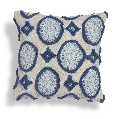 20"x20" Oversize Avita Tufted Medallion Square Throw Pillow Blue - Sure Fit
