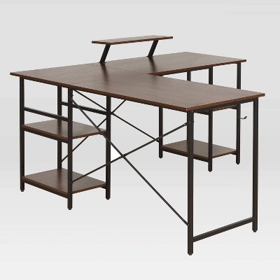 ErgoEdge Black Wood L-Shaped Gaming Computer Desk