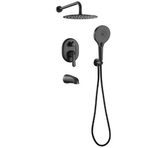 CASAINC 10 inches Wall Mounted Dual Shower System with 3 Mode Handheld Spray & Tub Spout, Black - 1 of 4