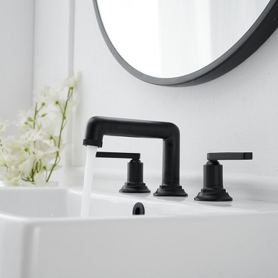 Matte Black Widespread Double Handle Bathroom Faucet with Metal Drain