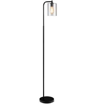 Tangkula Modern Tall Pole Floor Lamp with Hanging Glass Shade, E26 Base & Foot Switch, Industrial Standing Tall Lighting Black (Bulb Not Included)