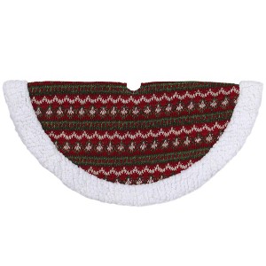 Northlight 20" Red and Green Lodge Knitted Mini Christmas Tree Skirt with High Pile Fleece Trim - 1 of 3