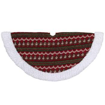 Northlight 20" Red and Green Lodge Knitted Mini Christmas Tree Skirt with High Pile Fleece Trim