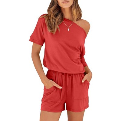 LEVEN SIXTEEN Off Shoulder Romper With Loungewear Pockets