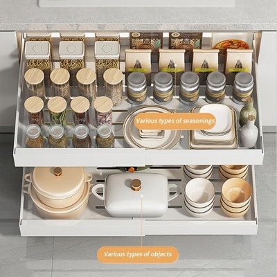 TruAIR Pull-Out Cabinet Organizer ¨C No-Drill Adhesive Install (white 43.5-68cm, Heavy-Duty Carbon Steel, 3-Slide Rails for Kitchen Storage) — фото 3
