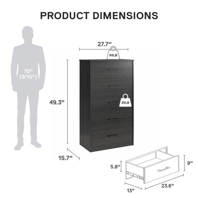 Black Oak Vertical 4-Drawer Dresser with Metal Slides