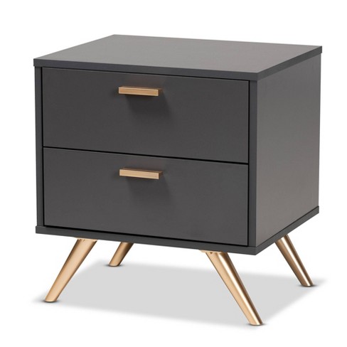 Dark Wood & Gold Double Drawer Desk