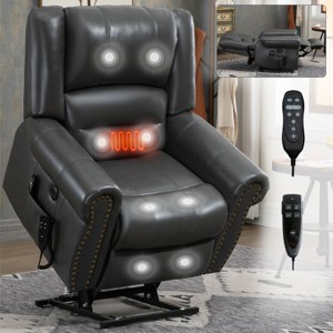 Dual Motor Power Lift Recliner Chair with Heat Massage, Faux Leather Infinite Position Recliner with USB Ports for Elderly-3irtyhousy - 1 of 4