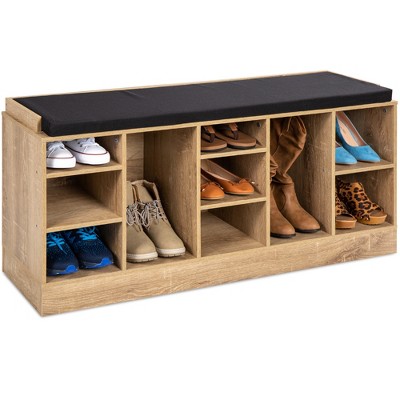 Best Choice Products 46in Shoe Storage Organization Rack Bench for Entryway, Bedroom w/ Padded Seat, 10 Cubbies - Maple