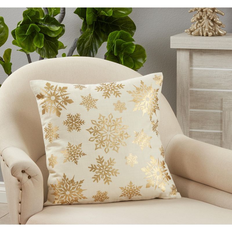 Saro Lifestyle Foil Print Snowflake Throw Pillow With Poly Filling, 3 of 4