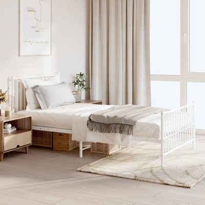 vidaXL Metal Bed Frame with Headboard and Footboard White 39.4 in.x78.7 in.