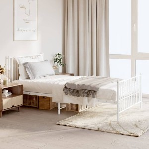 vidaXL Metal Bed Frame with Headboard and Footboard White 39.4 in.x78.7 in. - 1 of 4