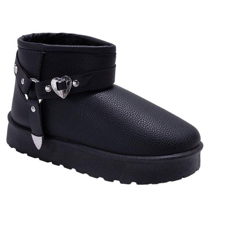 bebe Girls’ Winter Boots - Kids Snow Boots with Faux Fur Lining, Buckle Strap Detail, and Platform Outsole, Black, 1