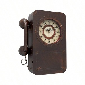 Vintage Telephone Clock & Hidden Safe. 16x12" Battery Metal Quartz Wall Clock for Farmhouse, Living Room Decor - 1 of 4