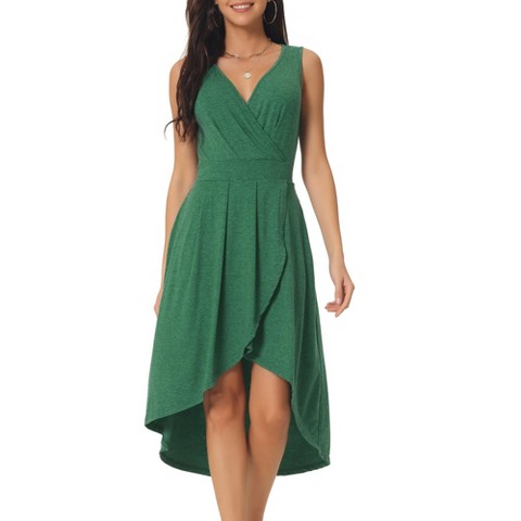 Женские платья INSPIRE CHIC Women's Sleeveless Wrap V Neck Pleated Flowy High Low Hem Midi Sundress with Pockets Small Green