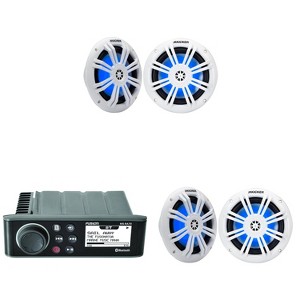 Fusion Entertainment MS-RA70 Marine Entertainment System with Bluetooth With 2 Pairs 51KM604WL KM 6.5" 4Ω LED Marine Coaxial Speakers - Pair - 1 of 4