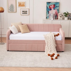 GDFStudio Tira Modern 2-Seater Convertible Velvet Upholstered Sofa Bed with Trundle - 1 of 4