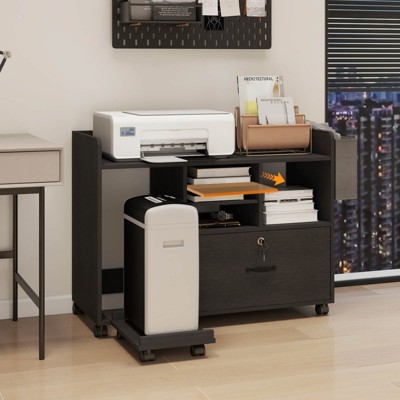 File Cabinets for Home Office Printer Stand with Storage Black Rolling