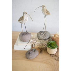 Painted Clay Shore Birds on Rock Bases – Handmade Coastal Decor, Set of Three by Kalalou - 1 of 3