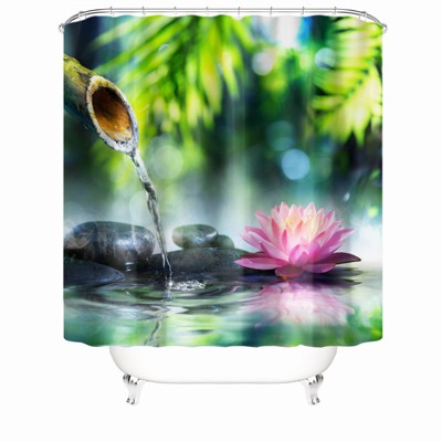 Spring Water And Lotus Shower Curtains for Bathroom Waterproof Fabric Bath Curtain Durable Soft Stylish Bathroom Decor 72x72 Inch