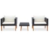 vidaXL 3 Piece Patio Lounge Set with Cushions Poly Rattan Black - 2 of 4