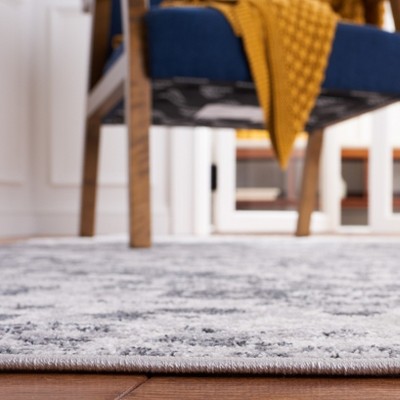 Gray and Ivory Hand-Knotted Abstract Runner Rug
