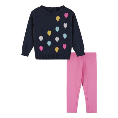 Andy & Evan  Infant  Heart Sweater w/Pink Legging Set