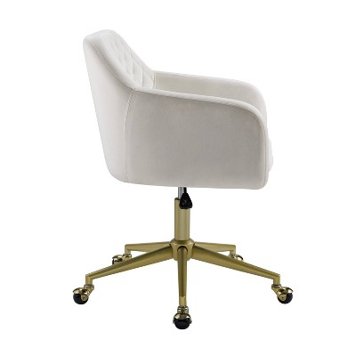 ErgoQuilt 25'' Off-White Fabric Swivel Office Chair with Gold Metal Base