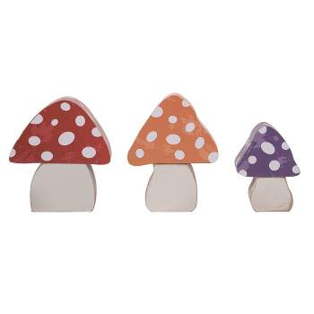Transpac Wood 6.69" Multicolor Spring Chunky Mushroom Block Decor Set of 3