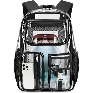 Heavy Duty Clear Backpack, TPU Stadium Bookbag for Sports Events & Travel, Large Capacity Grey See-Through Bag - 1 of 4