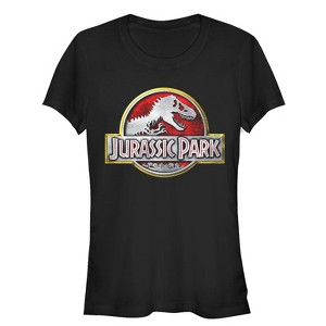 Juniors Womens Jurassic Park Chrome Logo T-Shirt - 1 of 3